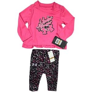 Under Armour Baby Infant Girls 0/3 Months Pink Top Black Legging Set Outfit New